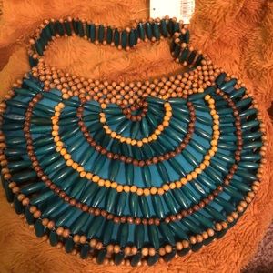 Small Beaded Wood Blue / Tan - Price is Per Purse